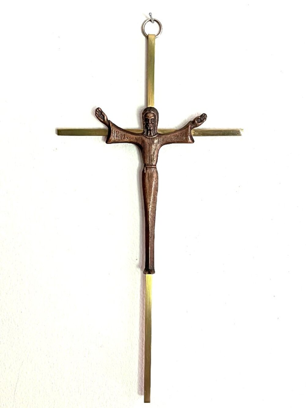 Vintage Brass Risen Christ Crucifix Mid Century Modern Wall Cross